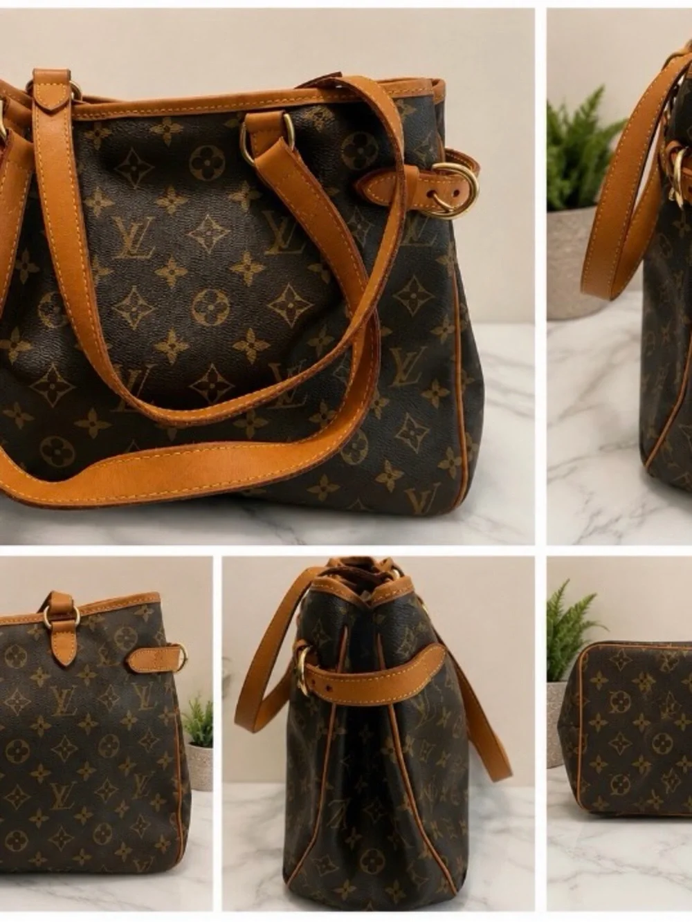 Louis Vuitton Monogram Canvas Shoulder Bag with Tan Trim